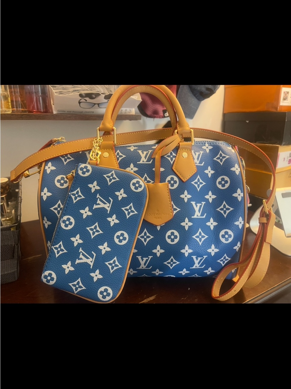 30CM Blue/White Speedy W/ Matching Coin Pouch & Twilly 💙🤍 - Picture 3 of 10